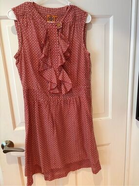 Tory Burch Red Geometric Ruffle Midi Dress